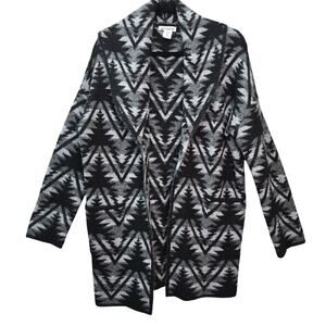 Artisan NY Wool Cardigan Womens Small Grey Black South Western Aztec Equestrian
